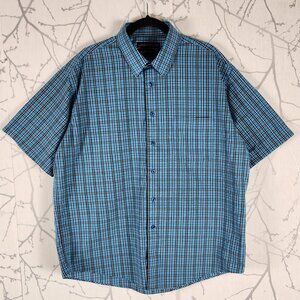 Joseph & Feiss Blue Plaid Cotton Blend Wrinkle Resistant Shirt
